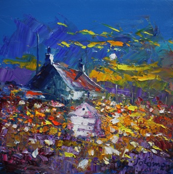 Beehive in the moonlit flowers 12x12